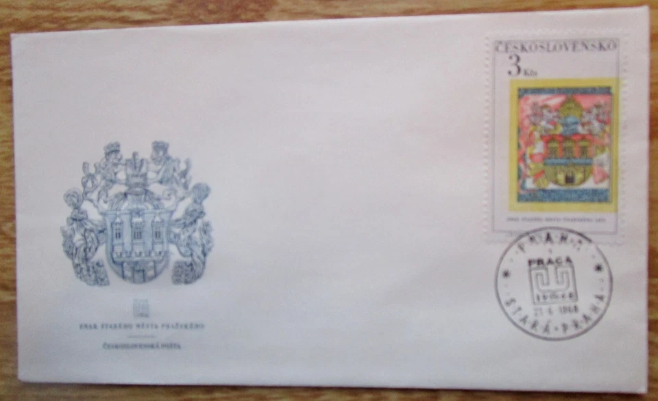 Enveloppe 1 timbre 21 4 1968 Tchécoslovaquie Praha Znak Staréo Mésta Prazského - Photo 1/1