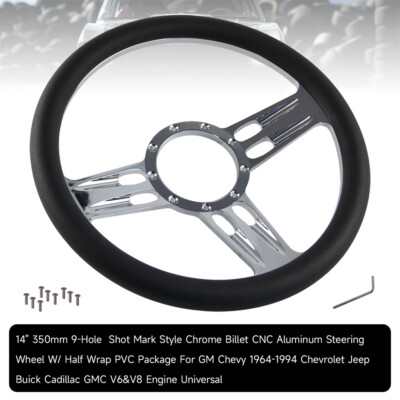 14'' Chrom Legierungs Half Wrap PVC 9 Schrauben Lenkrad für Chevy GM Buick