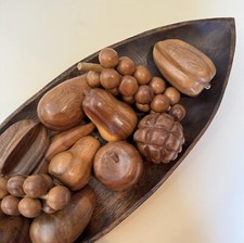 Vintage 1960s MCM Wood Leaf Tray Fruit 13 Pcs