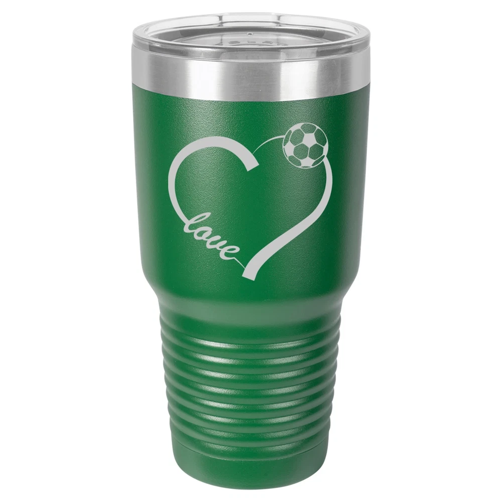 Tumbler 20oz 30oz Travel Mug Cup Insulated Stainless Steel Love Heart Soccer