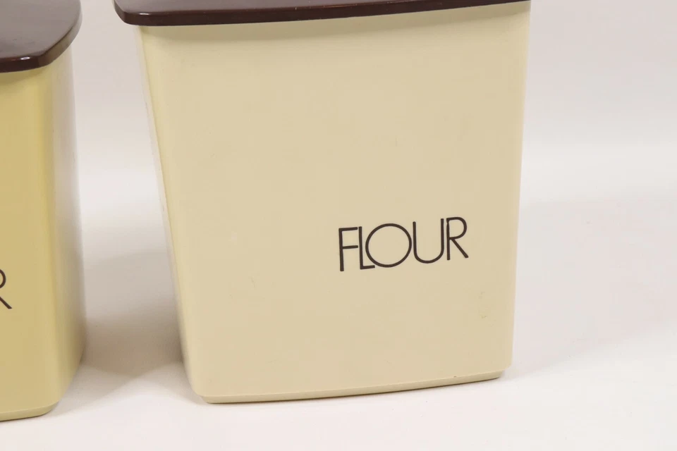 Vintage Anos 70 Meio Século Moderno MCM Par (2) de Tampas de Latas Farinha Bege Açúcar - Imagem 4 de 4