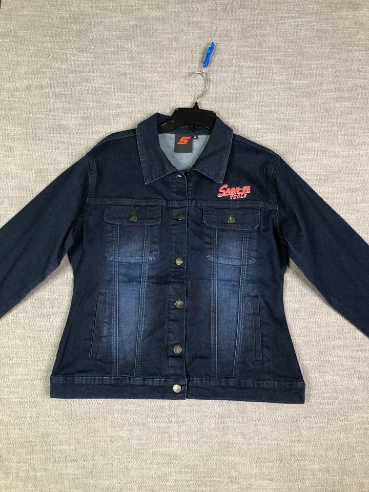 Snap-On 工具夹克女式 M 蓝色牛仔卡车司机深水洗 — 第 2/4 张图片