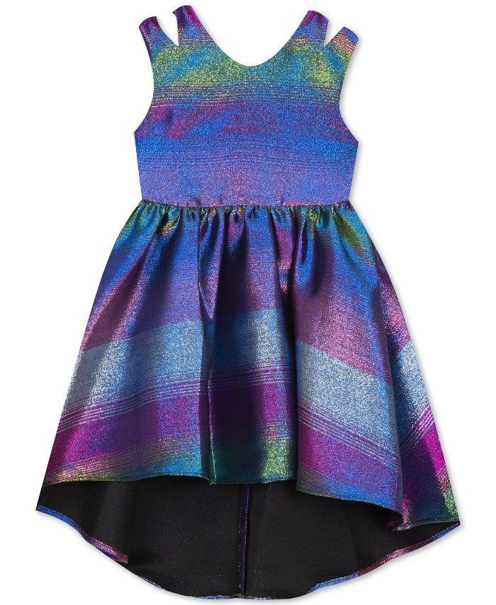 knee length dresses for ladies Lini Womens Gemma Metallic Ruffled Cocktail Dress Black Xs