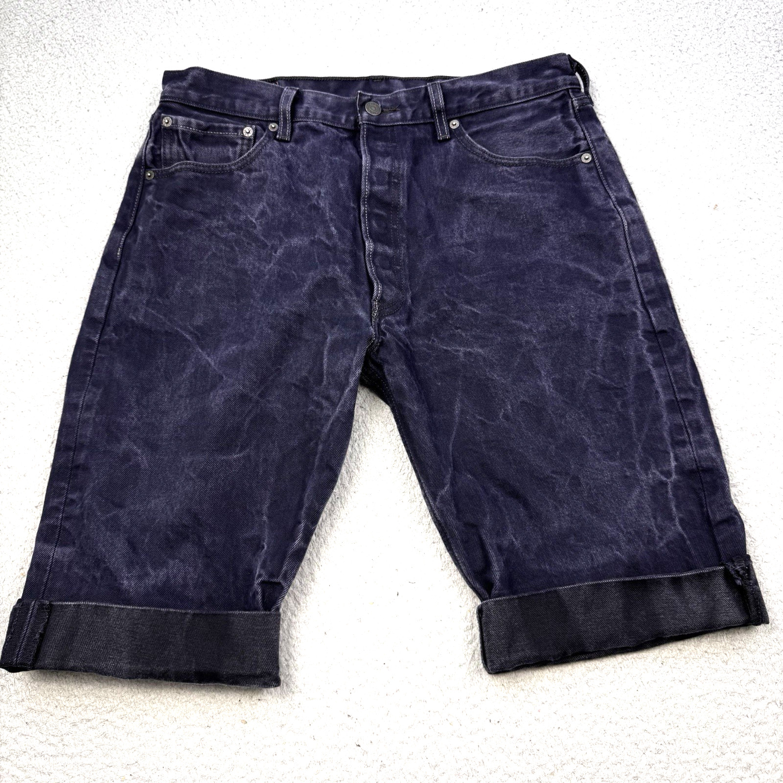 LEVIS 501 Shorts Mens 32x22 Blue Garment Dyed Denim Jorts Cutoff