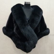 UK Women Faux Fur Cape Coat Fleece Shawl Scarf Warm Cloak Wrap Banquet shawl