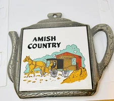Vintage Amish Country Cast Iron Teapot Tile Trivet Lanka Walltiles