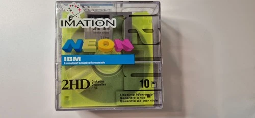 10 Imation Floppy Diskettes, New In Box, 2HD. 3.5" 1.40MB, Neon Disk