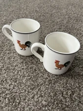 Villeroy & Boch Mug Rooster dbl sided Design Naif Porcelain Cup Lot Of 2