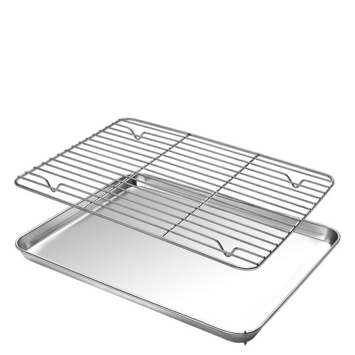 2er Set Edelstahl Backbleche Rechteckig Mit Abkühlgitter Kuchenform Ofenblech - Bild 20 von 21