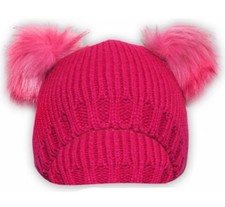 Girls Fur Dual Pom Pom Beanie Pink Color Colors Kids One Size 100 Acrylic