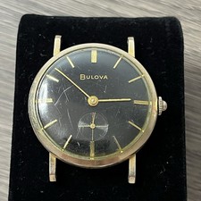 Vintage 1957 Bulova 10k Gold Plate Black Dial Small Seconds Mechanical Watch