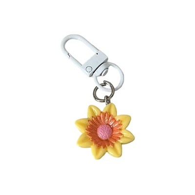 Unique Two Tone Flower Charm Keychain Resin Materials