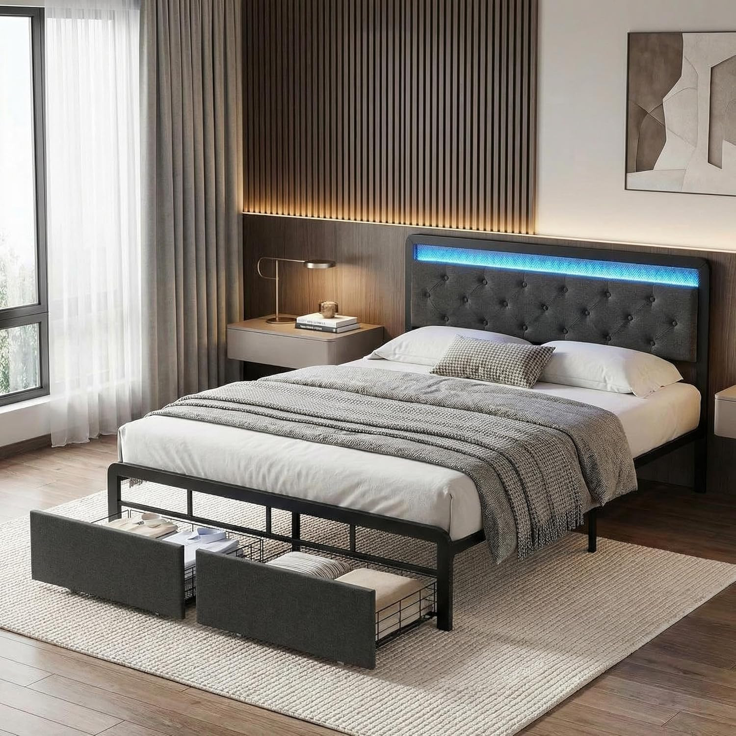 With Storage Drawers & Led Lights, Dark Grey