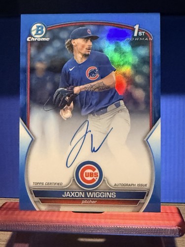 Jaxon Wiggins [Blue] #CDA-JWG 2023 Bowman Draft Chrome Prospect Autographs card