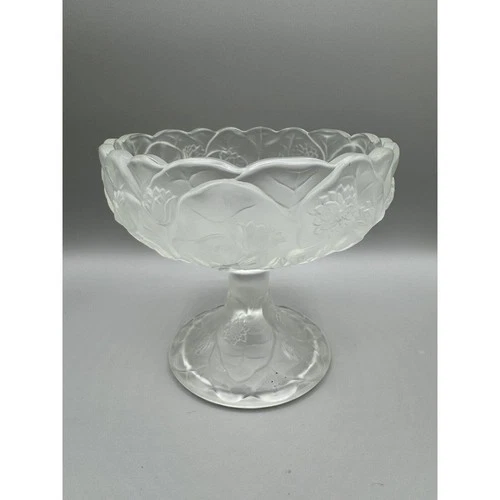 Fenton Crystal Velvet Satin Glass Water Lily Pedestal Compote Vintage 6” Round