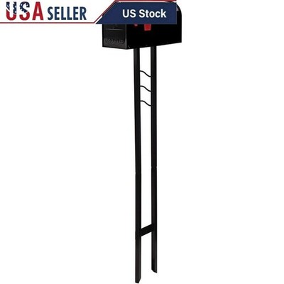 Galvanized Steel Mailbox & Post Kit Outdoor Weather Resistant Post Mount Black