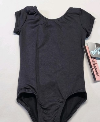 Body Wrappers ProWEAR Short Sleeve Leotard Black Scoop Neckline F/B SZ 3-4C