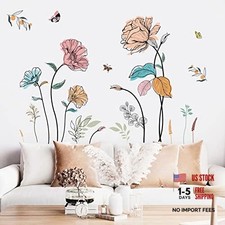 Watercolor Flower Wall Stickers Colorful Wildflower Floral Peel and Stick