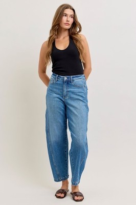 Judy Blue High Waist Front Darts Back Yoke Barrel Denim Jeans 82712