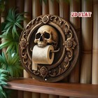 2D Gothic Skull Floral Metal Wall Art Rustic Round Sign Toilet Paper Holder