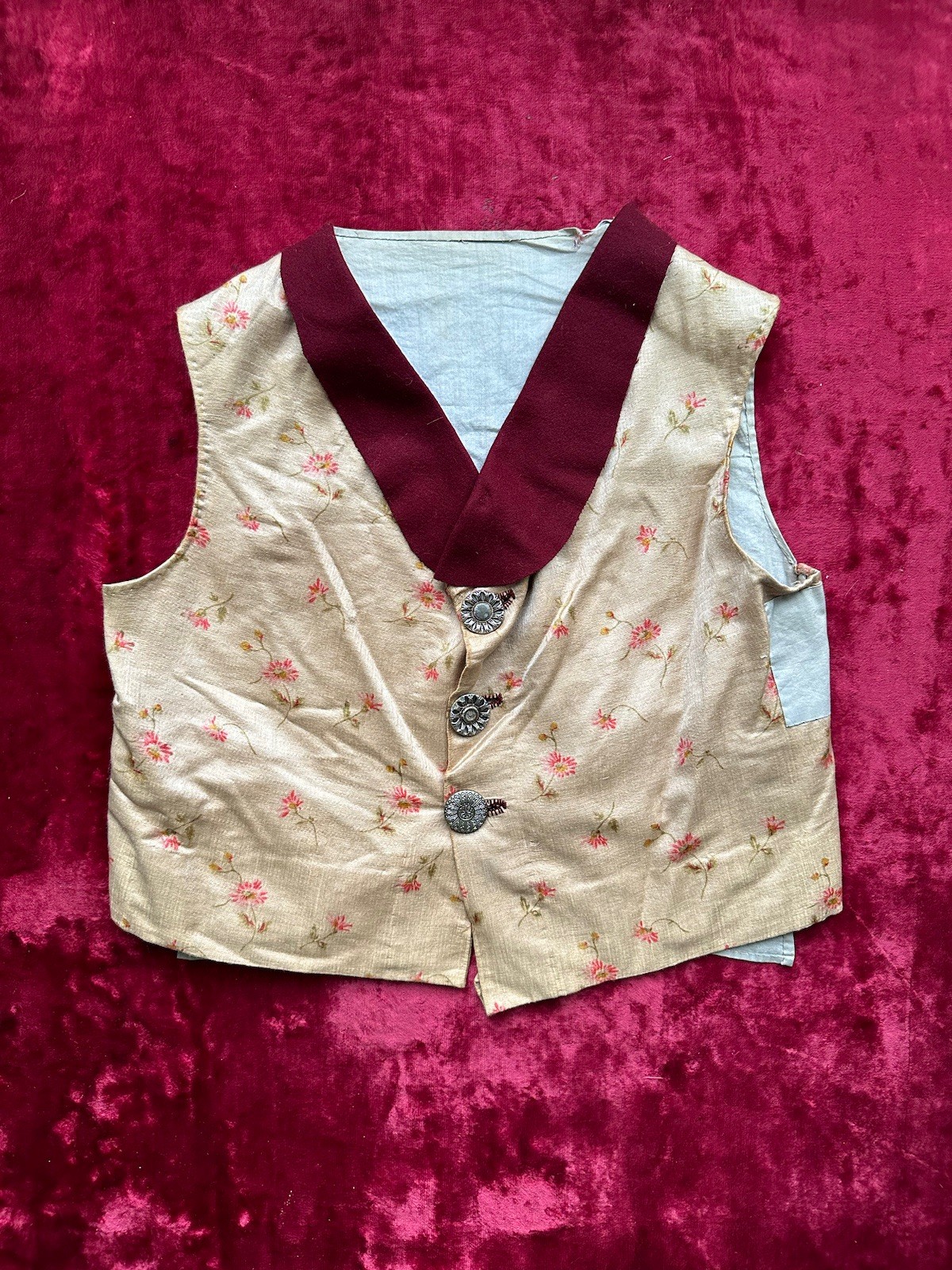 Antique children's clothing vest play costume silk small flowers