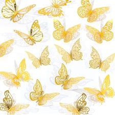 84PCS 3D Butterfly Decorations, 3 Sizes 7 Styles Butterfly Wall Decor Gold Bu...