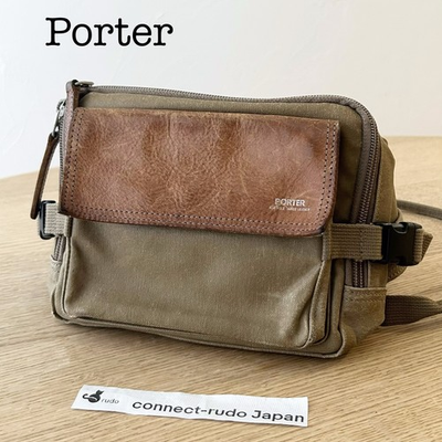 #ad Porter Yoshida Kaban Canvas Leather Small Belt Bag Brown Field Vintage Japan $99.99