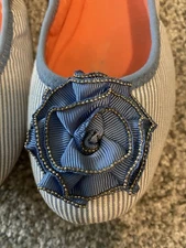 WOMENS LINDSAY PHILLIPS BALLET SLIPPERS BLUE SEERSUCKER INTERCHANGEABLE SNAP 9 M