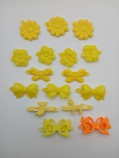 Lot 16 Vintage Childs Snap Tight Plastic Hair Clip Barrettes Kids Goody Yellow