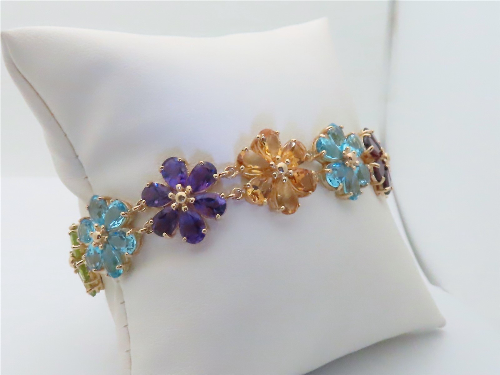 Gemstone Bracelet Flower Multicolor Solid Gold Je… - image 6