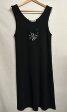 Vintage Jessica Howard Black Dress Womens Maxi Tank Round Neck Fish Graphic