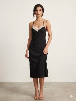 linea silk dress Vintage Linea Donatella Black Slip Dress Lace Trim Midi Small Y2K 90s  Lingerie