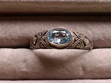 Stunning Vintage Sterling Silver And Blue Topaz Size 7.25 Ring Signed Ati 925