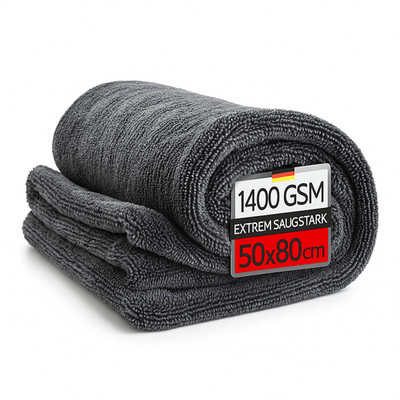 Trockentuch Auto 1400 GSM XXL Mikrofasertuch Grau 50x80cm Saugstark Kratzfrei