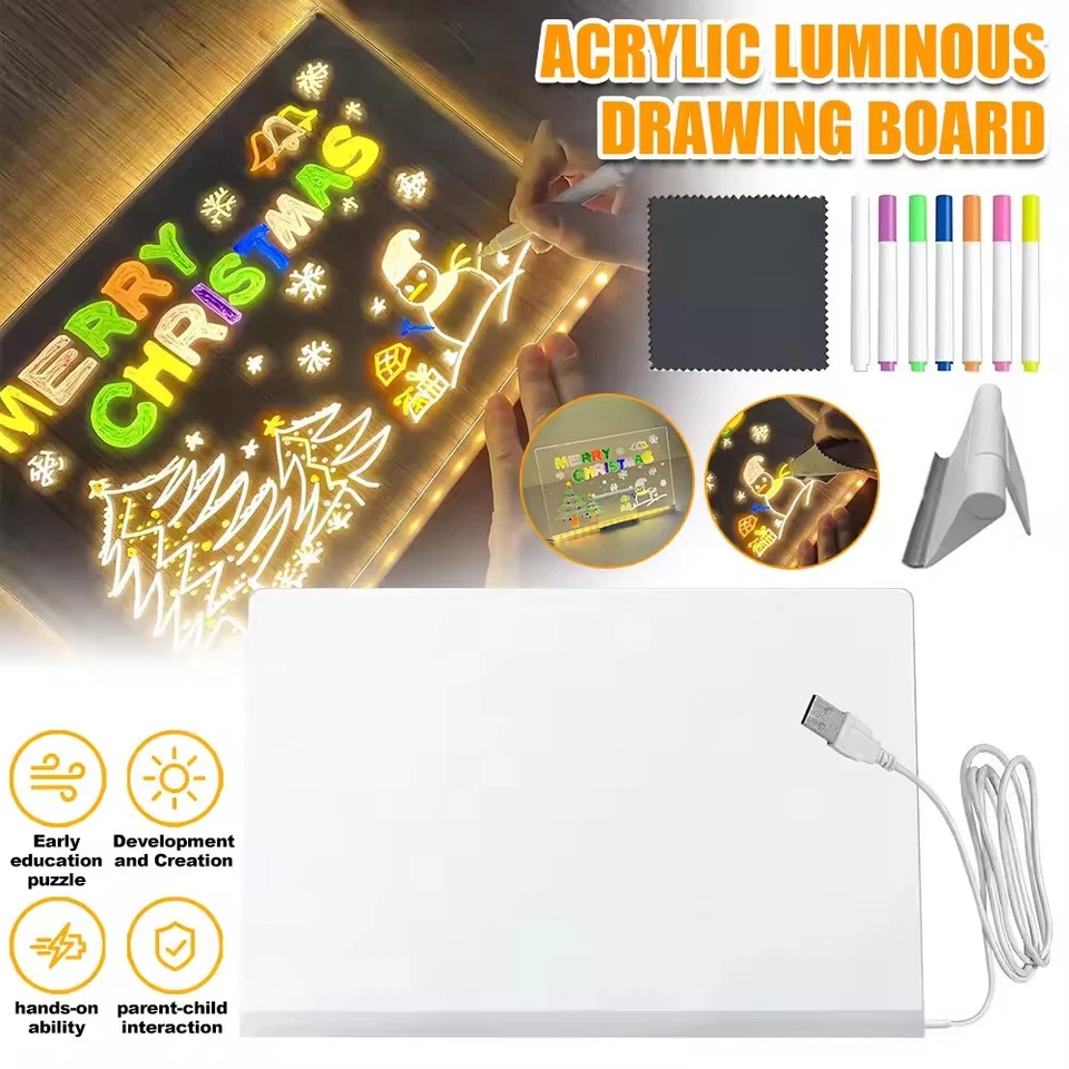 LED Note Board Light Up Acrylic Message Board LED Drawing Board Illuminated - Image 2 of 4