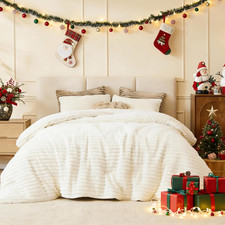 Fleece King Size Comforter Set, Soft Fuzzy Fleece King Bedding Set, 3-Pieces Whi