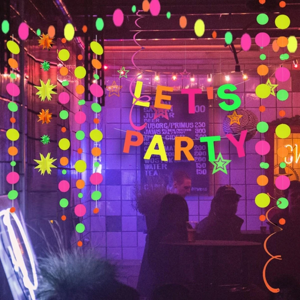 Schwarzlicht Party Deko, 10 Spiral 2 Girlanden Neon Girlanden UV Papier Deko Leu - Bild 3 von 4