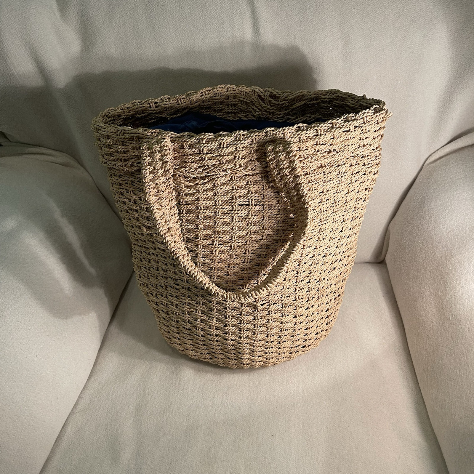 Large Woven Jute Market Bag Lined W/ Drawstring Closure Bucket Tote Bag