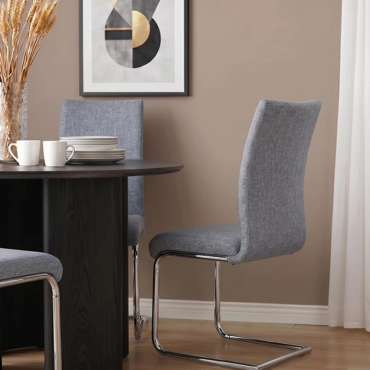 Freischwinger Esszimmerstuhl Küchenstuhl Stühle Esszimmer 4er Set Stoff grau