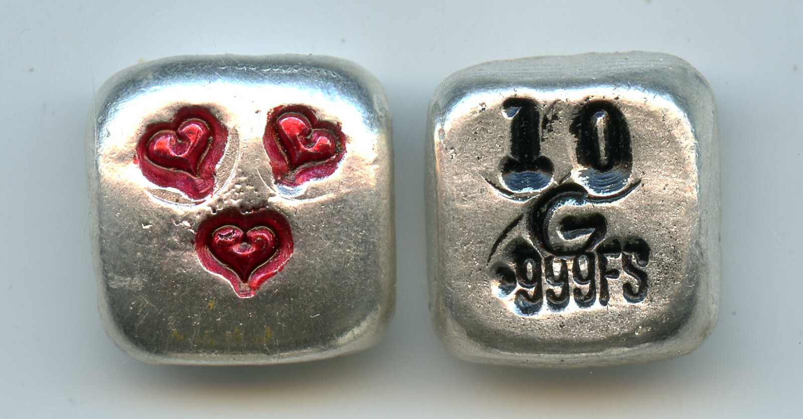 Nugg Lyfe Metals 3 RED of HEARTS 10 grams of .999 Fine Silver