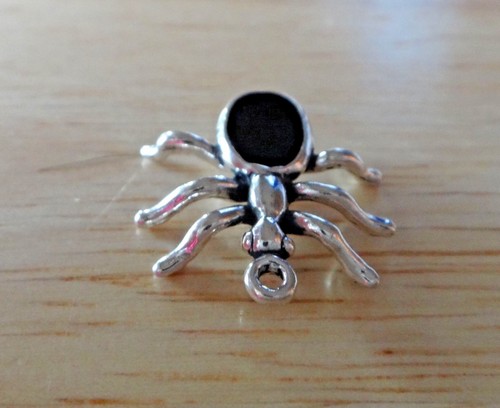 Plata Esterlina 3D 20x20 mm Halloween Esmalte Negro Cuerpo Araña ¡Dije! - Imagen 3 de 5