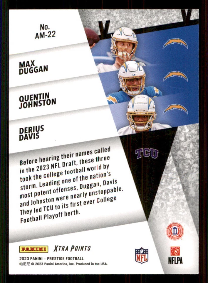 2023 Prestige Alma Maters #22 Derius Davis/Max Duggan/Quentin Johnston - Image 2 of 2