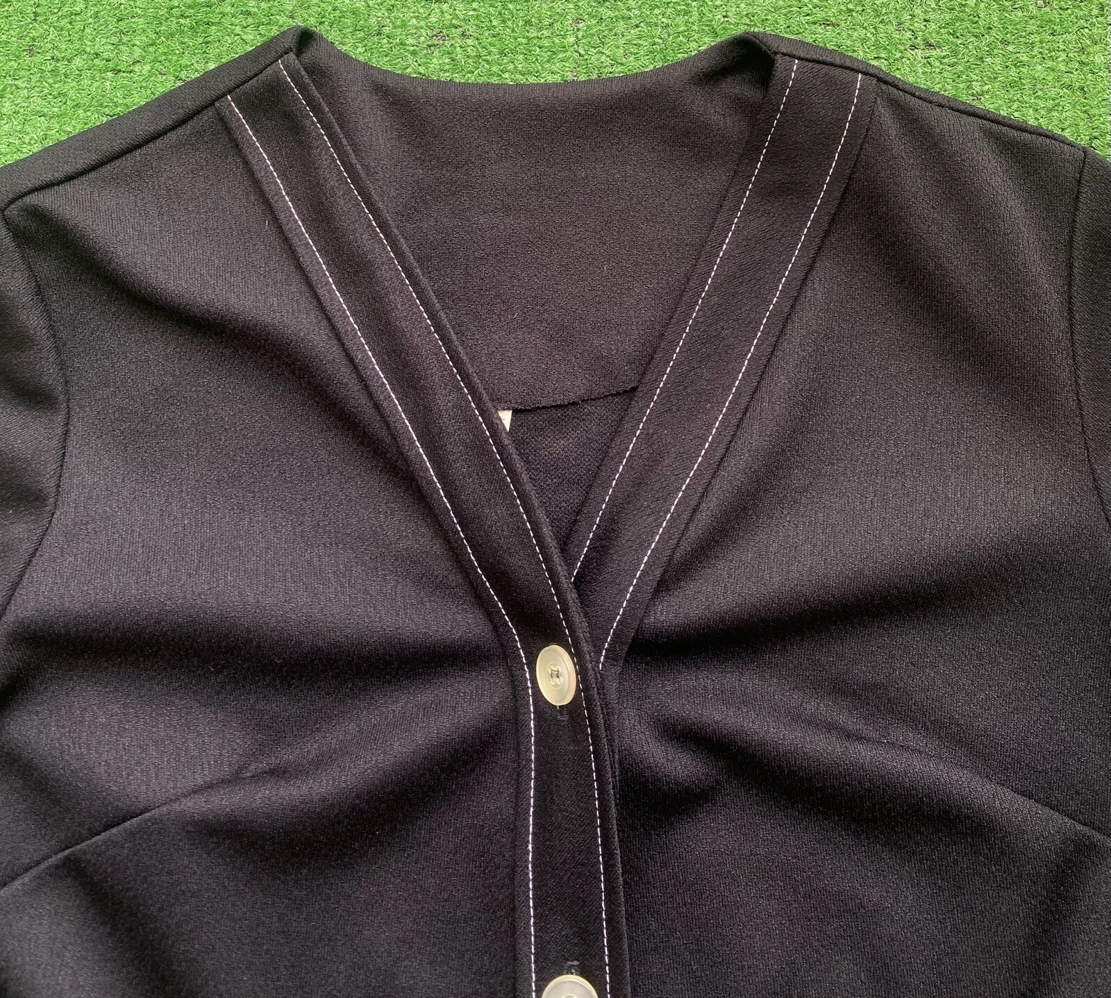 Vintage 70s Black Cardigan 100% Polyester ILGWU U… - image 3