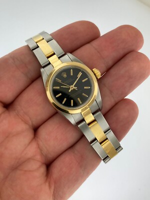 Rolex Ladies 24mm #67183 Oyster Perpetual 18k Solid Yellow Gold Black Dial
