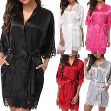 Damen Nachthemd Bodydoll Satin Kimono Nachtwäsche Morgenmantel Bademantel Sexy