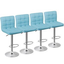 Set of 4 Bar Stools Adjustable Swivel Barstools PU Leather Kitchen Counter Blue