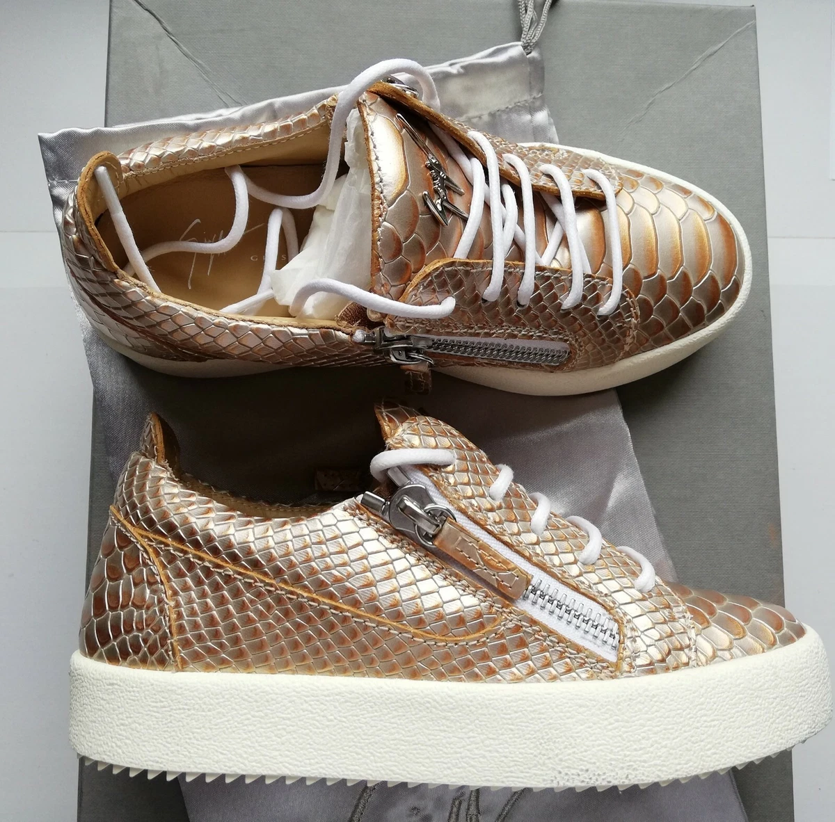 Tilbageholdelse I tide klippe GIUSEPPE ZANOTTI Nicki Leather Snakeskin Sneakers Metallic gold EU 35 UK 2  US 5 | eBay