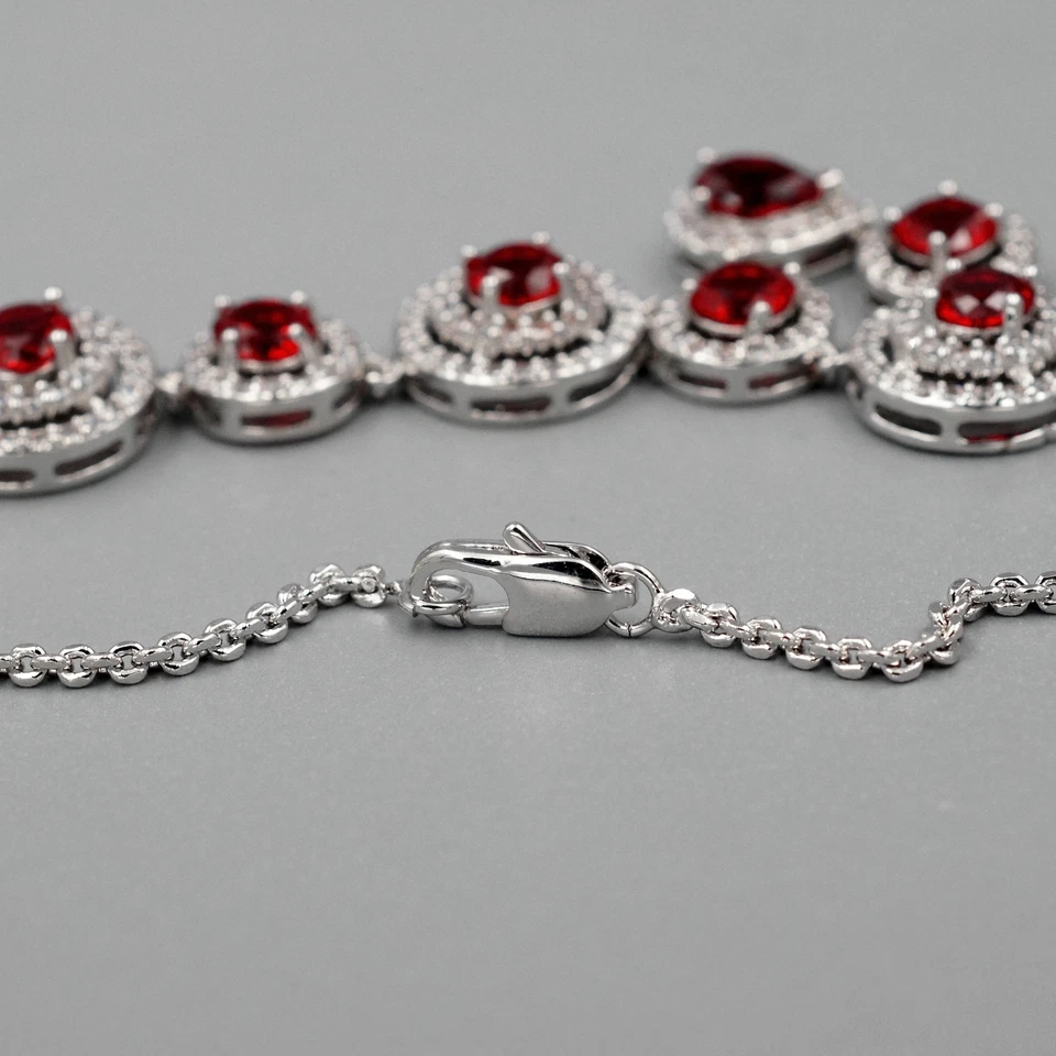Conjunto de joyas collar pulsera pendientes rubí circonita cúbica simulado para mujer regalo Foto 4 de 4