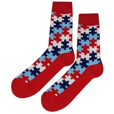 NWT USA Puzzle Dress Socks Novelty Men 8-12 Multicolor Crazy Fun Sockfly