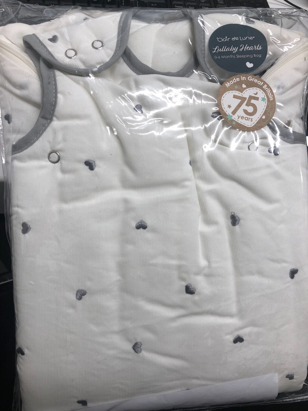 Clair de Lune Baby Sleeping Bag Hearts in Sleep Tight from 0 to 6 months 2.5 Tog